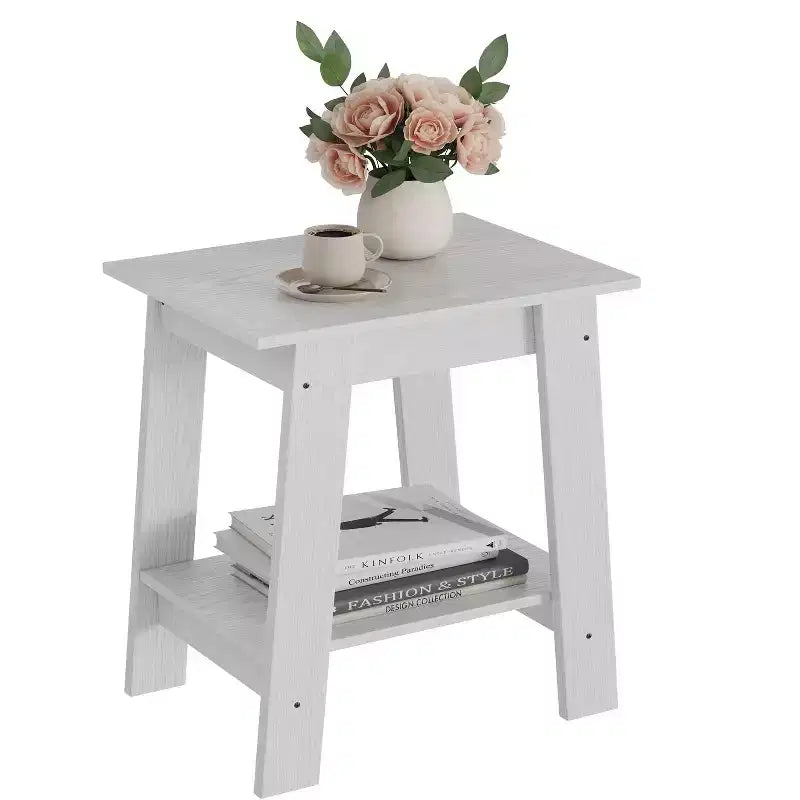 Tavolino a 2 livelli con ripiano, tavolino laterale per soggiorno, camera da letto o ingresso, comodino in stile rustico con montaggio facile