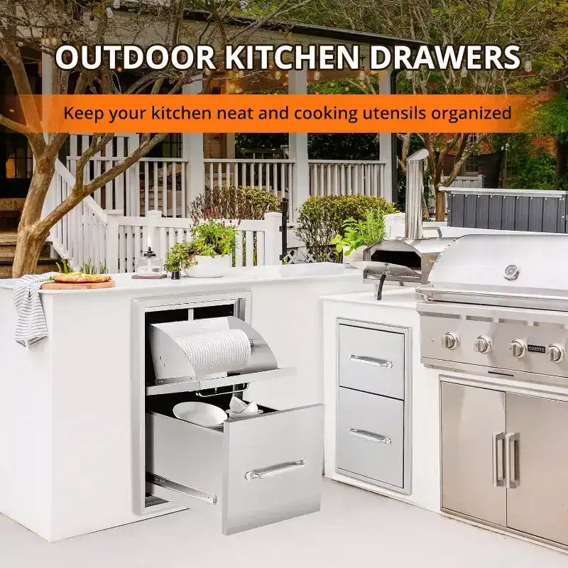 COZONY Outdoor Kitchen Drawers with Paper Towel Holder, Stainless Steel BBQ Island Storage, Multi Grill Station Access Drawers