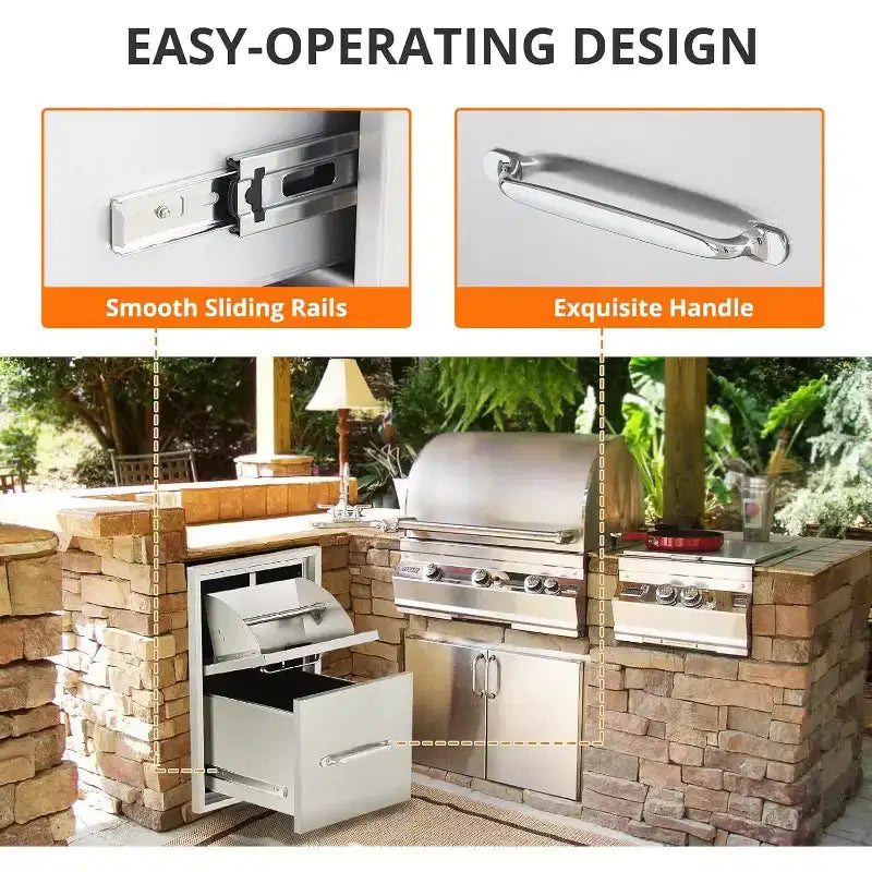 COZONY Cassetti per Cucina da Esterno con Porta Rotolo di Carta, Contenitore per Barbecue in Acciaio Inossidabile, Cassetti di Accesso per Stazione Multi-Grill