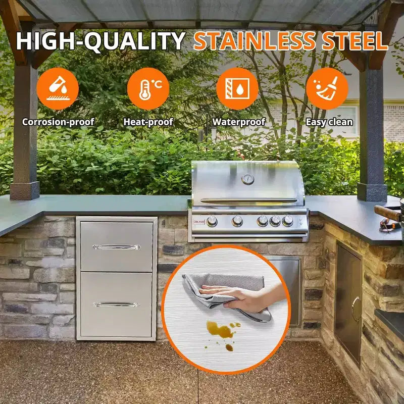 COZONY Cassetti per Cucina da Esterno con Porta Rotolo di Carta, Contenitore per Barbecue in Acciaio Inossidabile, Cassetti di Accesso per Stazione Multi-Grill