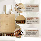 Moderno mobile portascarpe scanalato 2 cassetti a ribalta + cassetto scorrevole con gancio, organizzatore sottile in legno per appartamento/ingresso (1 pezzo)