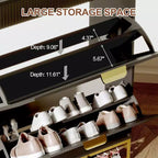 Moderno mobile portascarpe scanalato 2 cassetti a ribalta + cassetto scorrevole con gancio, organizzatore sottile in legno per appartamento/ingresso (1 pezzo)
