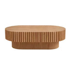 Homy Casa Tavolino da caffè moderno ovale in legno con design scanalato testurizzato per soggiorno e piccoli spazi, riunioni festive, Rovere naturale