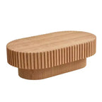 Homy Casa Tavolino da caffè moderno ovale in legno con design scanalato testurizzato per soggiorno e piccoli spazi, riunioni festive, Rovere naturale