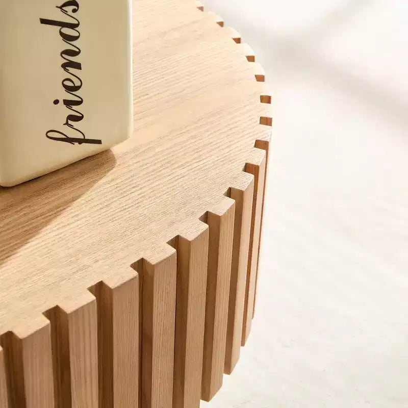 Homy Casa Tavolino da caffè moderno ovale in legno con design scanalato testurizzato per soggiorno e piccoli spazi, riunioni festive, Rovere naturale