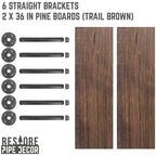 Scaffali RESTORE Trail Brown da 36 pollici con staffe diritte di Pipe Decor