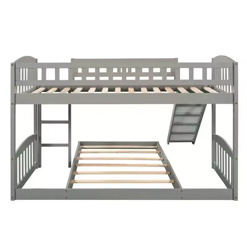 Letto a castello a pavimento con scivolo e scale, letto a castello basso singolo su singolo con contenitore, letto a castello in legno singolo per bambini e neonati
