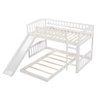 Letto a castello a pavimento con scivolo e scale, letto a castello basso singolo su singolo con contenitore, letto a castello in legno singolo per bambini e neonati