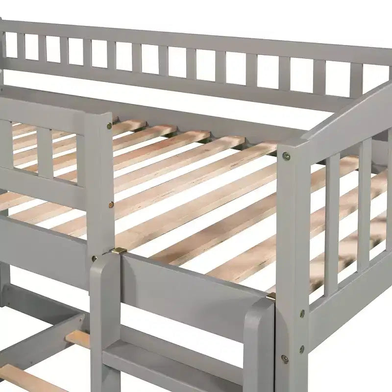 Letto a castello a pavimento con scivolo e scale, letto a castello basso singolo su singolo con contenitore, letto a castello in legno singolo per bambini e neonati