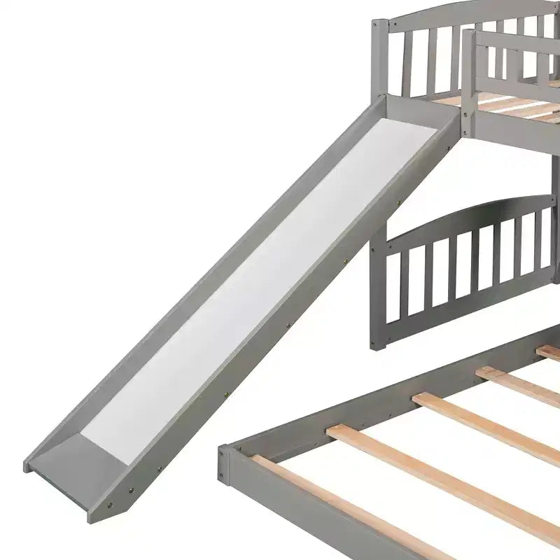 Letto a castello a pavimento con scivolo e scale, letto a castello basso singolo su singolo con contenitore, letto a castello in legno singolo per bambini e neonati