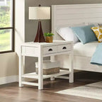 Comodino Alaterre Furniture Arden a 2 cassetti con ripiano aperto, legno massello di pino, finitura bianco effetto legno invecchiato, guide per cassetti in metallo, ideale per la camera da letto