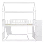 Letto a castello a casetta "Twin over Full" con scivolo e scalini per bambini e ragazzi, struttura in legno con ringhiera di protezione e contenitore