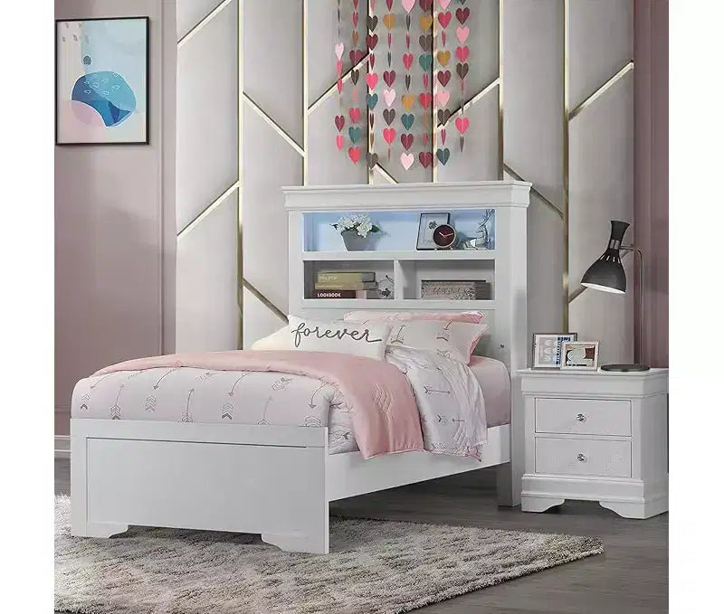 HomeStock 55,9 pollici A Letto a due piazze bianco con scaffale, in metallo