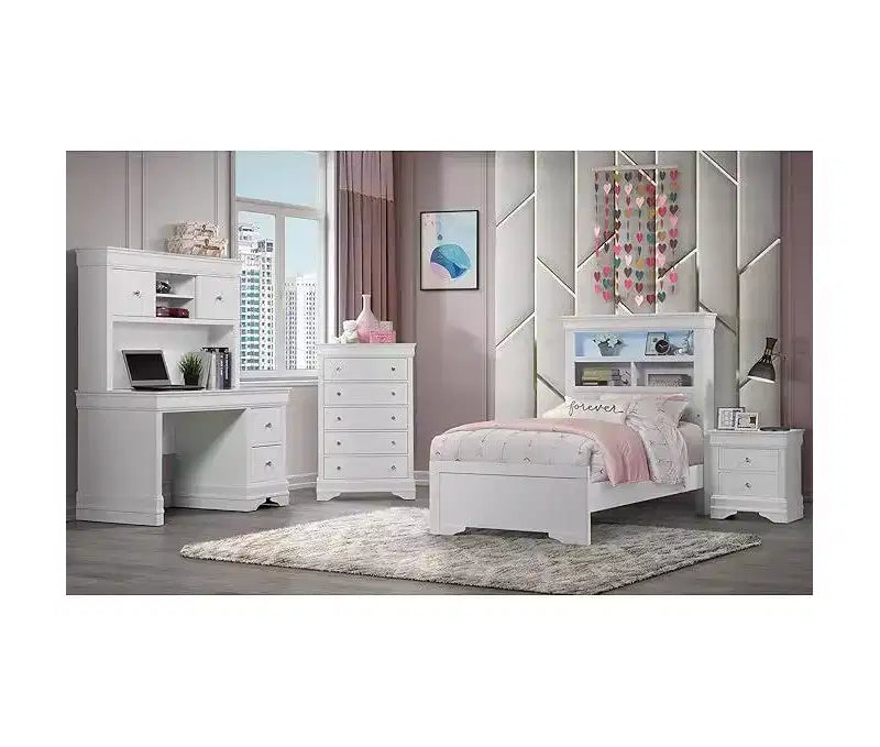 HomeStock 55,9 pollici A Letto a due piazze bianco con scaffale, in metallo