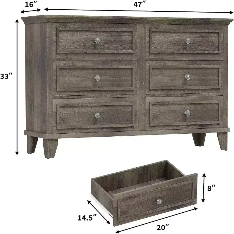 COZONY Cassettiera a 6 cassetti in stile rustico, colore bianco, mobile TV doppio con maniglie vintage, cassettiera in legno per camera da letto, soggiorno, corridoio