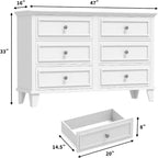 COZONY Cassettiera a 6 cassetti in stile rustico, colore bianco, mobile TV doppio con maniglie vintage, cassettiera in legno per camera da letto, soggiorno, corridoio