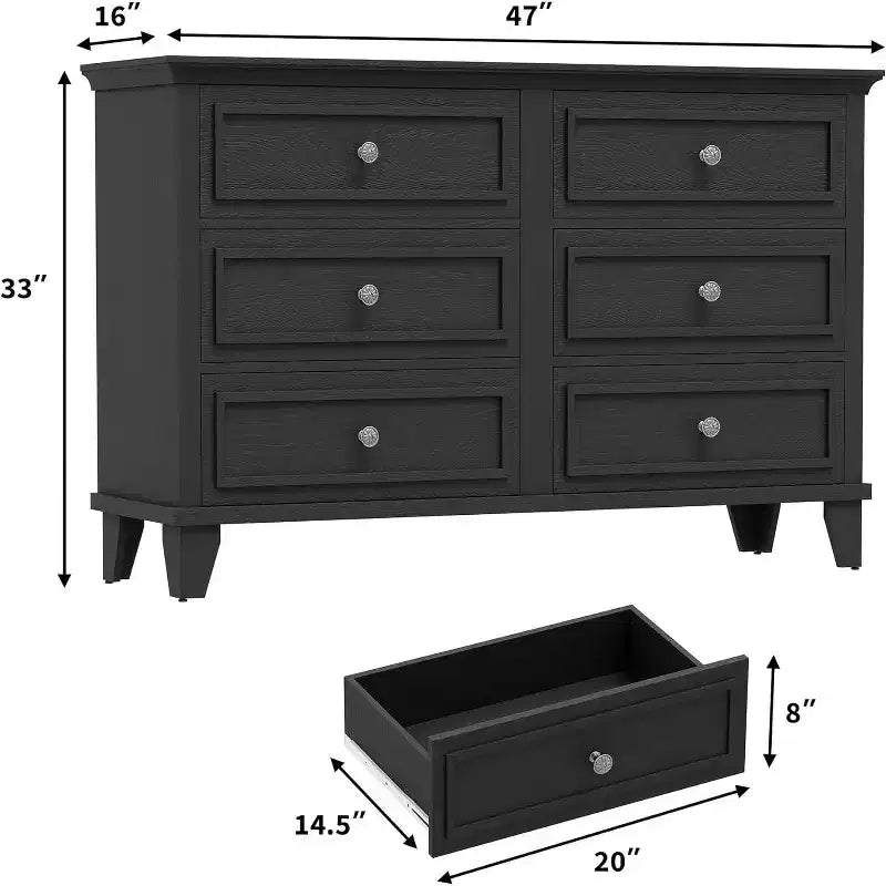 COZONY Cassettiera a 6 cassetti in stile rustico, colore bianco, mobile TV doppio con maniglie vintage, cassettiera in legno per camera da letto, soggiorno, corridoio