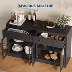 55Mobile credenza da fattoria con contenitore, Grande mobile credenza da cucina con 4 ante in acrilico e 2 cassetti, Tavolino da caffè moderno per la sala da pranzo