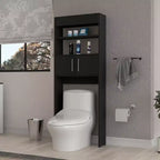 Modern Freestanding Over The Toilet Cabinet with Double Door & Shelves for Bathroom Storage, Easy To Assemble, Black 24,56''W X 8''D x 63''H