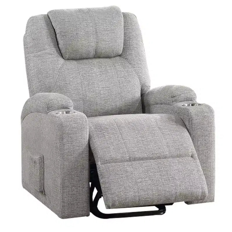 Poltrona reclinabile Evans da 37 pollici, con sollevamento elettrico, portabicchieri, ciniglia, grigio chiaro - BM312351