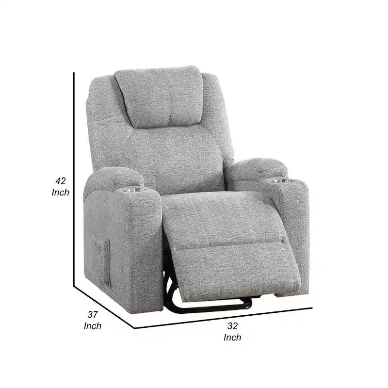 Poltrona reclinabile Evans da 37 pollici, con sollevamento elettrico, portabicchieri, ciniglia, grigio chiaro - BM312351