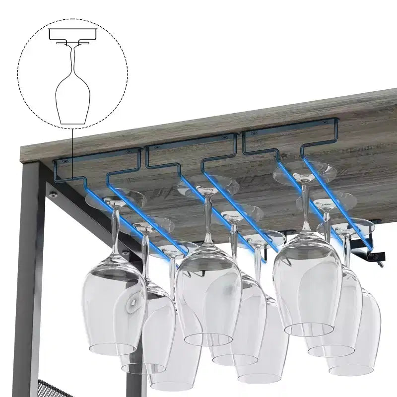 Mobiletto per vino CuisinSmart con portabottiglie e portacalici, mobiletto moderno con anta a rete, credenza a buffet in stile industriale per angolo bar