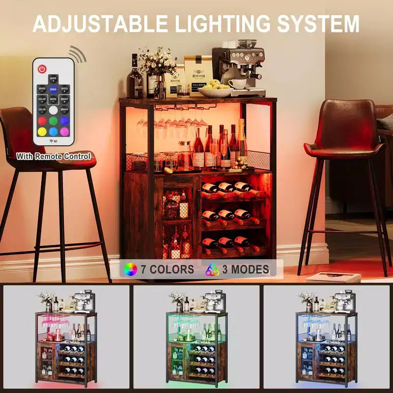 Mobiletto per vino CuisinSmart con portabottiglie e portacalici, mobiletto moderno con anta a rete, credenza a buffet in stile industriale per angolo bar