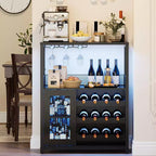 CuisinSmart Wine Bar Cabinet with Wine Rack&Glass Holder, Modern Wine Cabinet with Mesh Door, Industrial Sideboard Buffet Cabinet for Home Bar