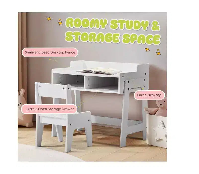 Set Scrivania e Sedia per Bambini in MDF Karl Home con 2 Scomparti per Riporre
