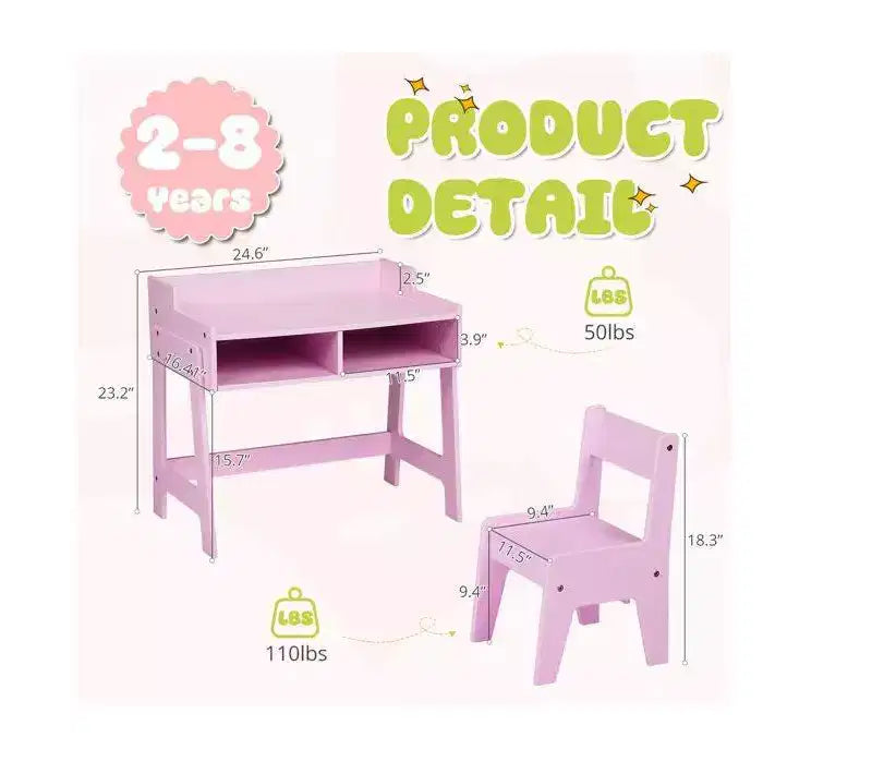 Set Scrivania e Sedia per Bambini in MDF Karl Home con 2 Scomparti per Riporre