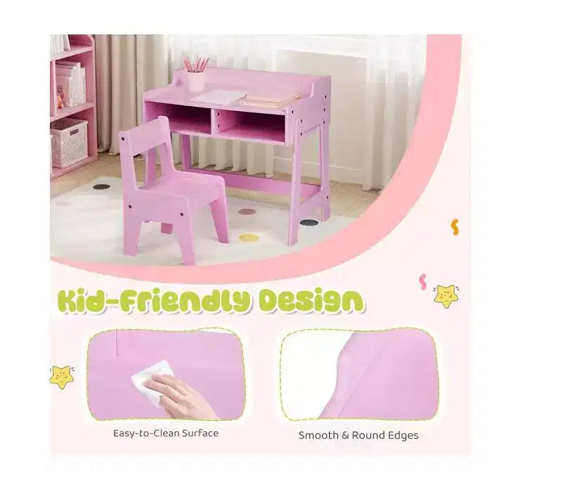 Set Scrivania e Sedia per Bambini in MDF Karl Home con 2 Scomparti per Riporre