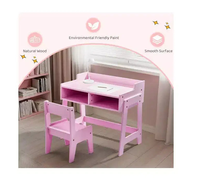 Set Scrivania e Sedia per Bambini in MDF Karl Home con 2 Scomparti per Riporre