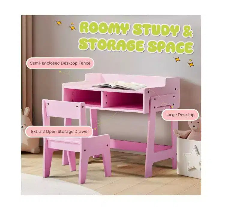 Set Scrivania e Sedia per Bambini in MDF Karl Home con 2 Scomparti per Riporre