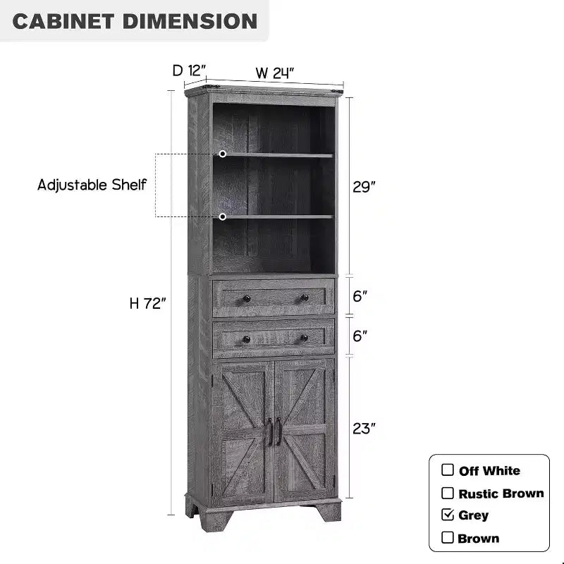 Dcolora Mobile Bagno, Mobile Alto da 72" con 2 Cassetti, Ripiani Regolabili e Anta Scorrevole, Mobiletti per Bagno