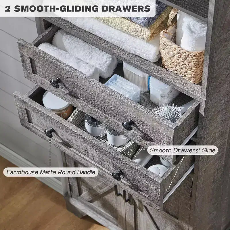 Dcolora Mobile Bagno, Mobile Alto da 72" con 2 Cassetti, Ripiani Regolabili e Anta Scorrevole, Mobiletti per Bagno