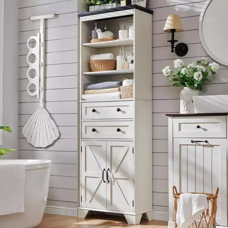 Dcolora Mobile Bagno, Mobile Alto da 72" con 2 Cassetti, Ripiani Regolabili e Anta Scorrevole, Mobiletti per Bagno