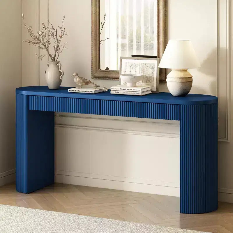 Tavolo Consolle Okak 58.2IN con Gambe Robuste Ad Arco Regolabili, Tavolo da Ingresso con Ampio Piano e Doppio Cassetto, Tavolo Accent per Soggiorno