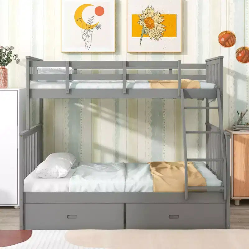 Okak 76IN Letto a Castello a una Piazza e Mezza con Cassetti Contenitore, Letti a Castello per Bambini con Ringhiera di Sicurezza e Scaletta, Strutture Letto per Soggiorno, Camera dei Bambini