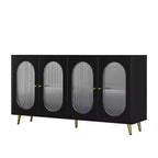 Homy Casa Credenza Decorativa a 4 Ante con Ante Scanalate e Gambe in Metallo per Soggiorno o Sala da Pranzo, Nera