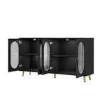 Homy Casa Credenza Decorativa a 4 Ante con Ante Scanalate e Gambe in Metallo per Soggiorno o Sala da Pranzo, Nera