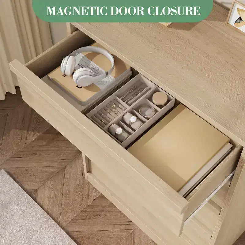 Cassettiera a 5 cassetti per camera da letto, cassettiera alta moderna a 5 cassetti con cassetti grandi, organizer in legno per soggiorno, asilo nido, ingresso, naturale