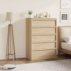 Cassettiera a 5 cassetti per camera da letto, cassettiera alta moderna a 5 cassetti con cassetti grandi, organizer in legno per soggiorno, asilo nido, ingresso, naturale