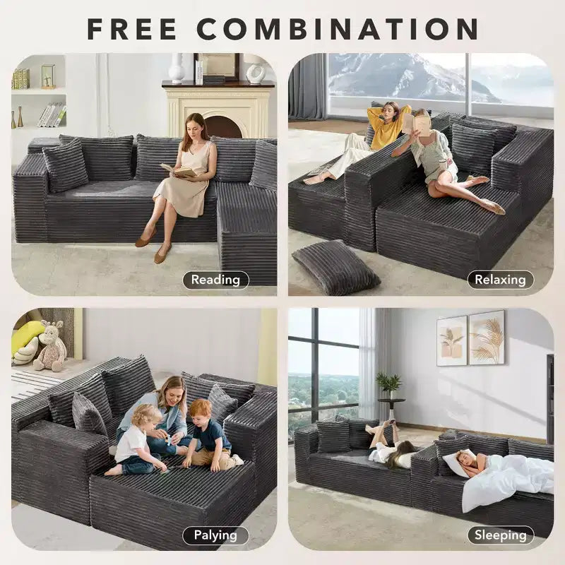 Divano componibile reversibile GustoWave da 106 pollici, divano a L Cloud con chaise longue oversize, divano contemporaneo a 3 posti con memory