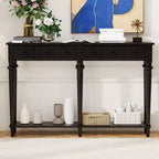 Okak 59.8IN Retro Entryway Table with 4 Drawers, Narrow Console Table with Open Shelves, Hallway Table for Living Room, Foyer, Black