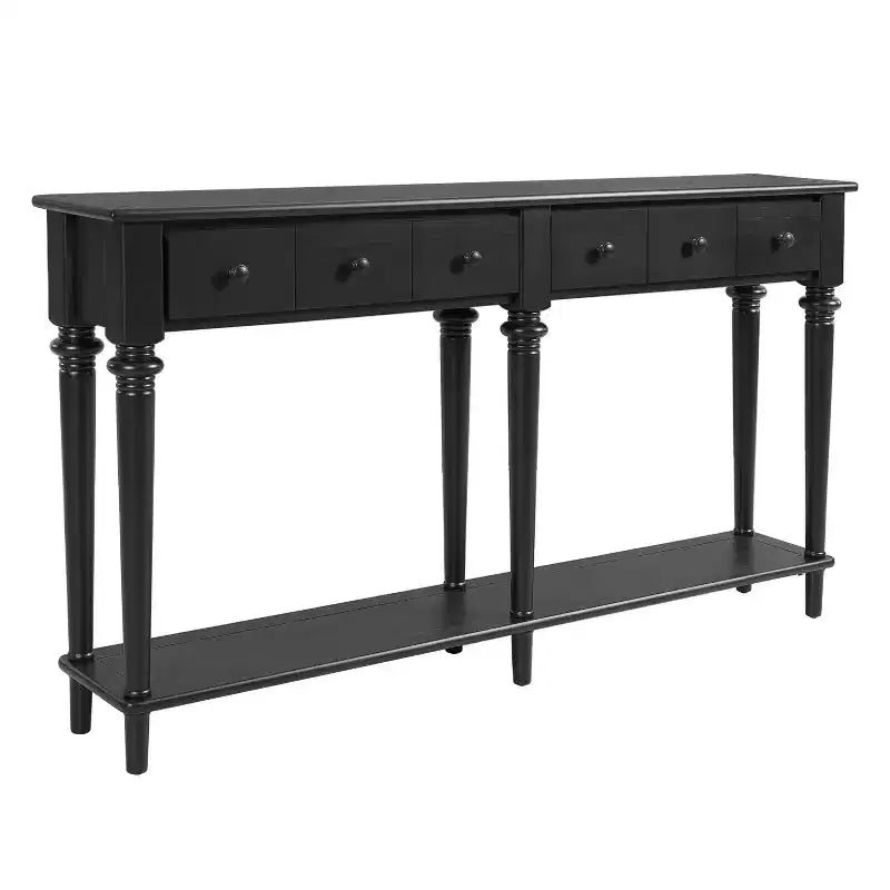 Okak Tavolo da Ingresso Retro 59.8IN con 4 Cassetti, Consolle Stretta con Ripiani Aperti, Tavolo da Corridoio per Soggiorno, Ingresso, Nero