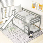 Okak 79.3IN Letto a Castello Doppio con Scaletta, Letti a Castello per Bambini con Scivolo e Sponde di Sicurezza, Struttura Letto per Camera Bambini, Sala Giochi, Grigio