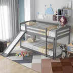 Okak 79.3IN Letto a Castello Doppio con Scaletta, Letti a Castello per Bambini con Scivolo e Sponde di Sicurezza, Struttura Letto per Camera Bambini, Sala Giochi, Grigio