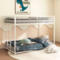 Okak 76.69IN Twin-Over-Twin Kids Bunk Beds with Metal Frame, Low Profile Bunk Bed with Ladder and Guardrails, Bed Frames for Bedroom, White