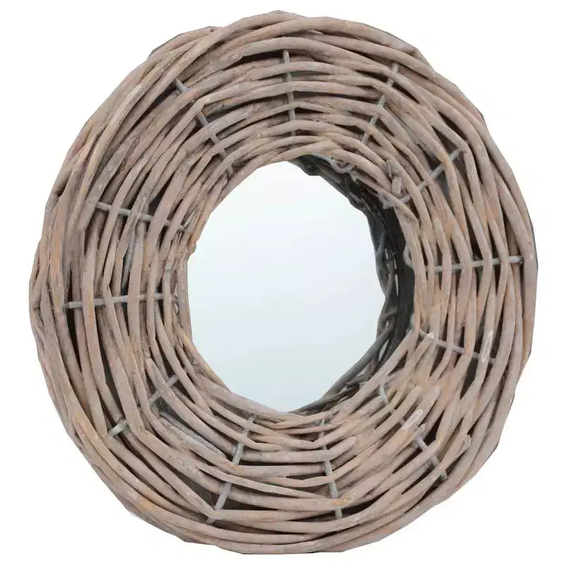 Specchio in Rattan Naturale, Diametro 15 cm, Fissaggio a Parete