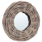 Specchio in Rattan Naturale, Diametro 15 cm, Fissaggio a Parete